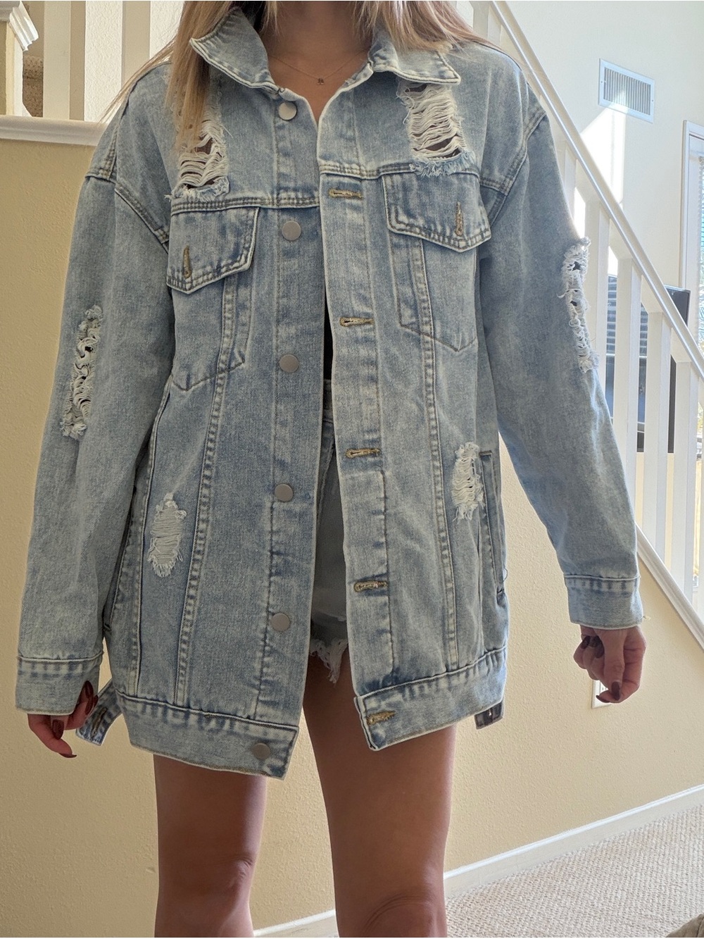 Light Wash Distressed Denim Jacket
